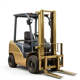brass forklift, professional product shot, isolated on a pure white background, centered, entire object in frame, sharp focus, soft studio lighting