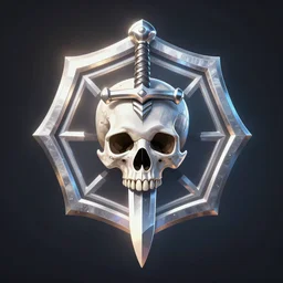 skull with dagger, silver hexagon powerful magic human sacrifice symbol, epic legends game icon, stylized digital illustration, radiating a glowing aura global illumination, octane render, unreal engine