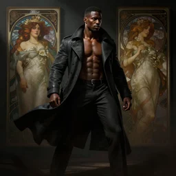 a photorealistic dramatic fantasy render of a fit lightskinned black man wearing coat, artgerm, greg rutkowski, alphonse mucha, beautiful dynamic dramatic dark moody lighting, shadows, cinematic atmosphere, artstation, concept design art, octane render, 8 k