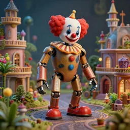 clown from the movie it as a cyborg robot on a miniature town, studio lighting, unreal render, unreal engine 5, octane render, enchanted plants, cinematic, intricate, ornate, photorealistic, ultra detailed, realistic, 1 0 0 mm, photography, octane, high definition, depth of field, bokeh, 8 k, behance, trending on artstation