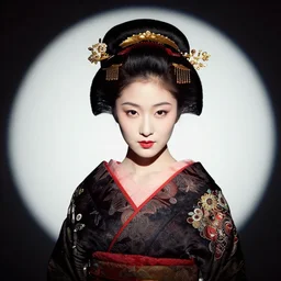 female geisha girl, beautiful face, rule of thirds, intricate outfit, spotlight, by greg rutkowski, by jeremy mann