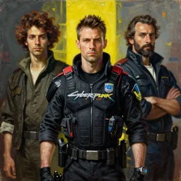cyberpunk police trooper in a military vest ( blade runner 2 0 4 9, cyberpunk 2 0 7 7 ). orientalist portrait by john william waterhouse and james gurney and theodore ralli and nasreddine dinet, oil on canvas. cinematic, hyper realism, realistic proportions, dramatic lighting, high detail 4 k