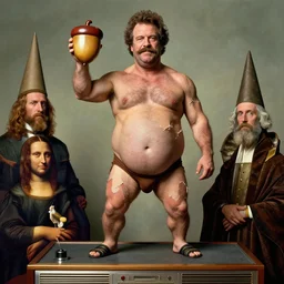 ripped physique Portrait of Rush Limbaugh walrus politico standing atop a radio station whilst brandishing an acorn badge giorgio de chirico salvador dali giotto leonardo da vinci paul cezanne edward hopper