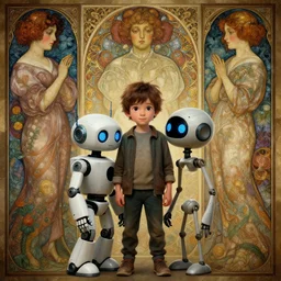 perfectly - centered - 8 0's movie poster of a kid who has a robot as his best friend, intricate, highly detailed, digital painting, artstation, concept art, smooth, sharp focus, illustration, unreal engine 5, 8 k, art by artgerm and greg rutkowski and alphonse mucha and sam spratt