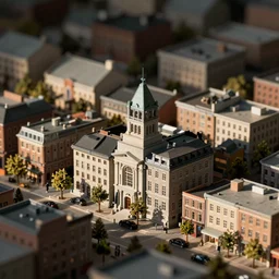 a miniature diorama of downtown montreal, macro photography, tilt shift