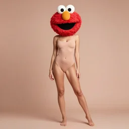fully body pose, photo of a very beautiful!! elmo head on a victoria secret models body, 8 k, hdr, smooth, sharp focus, high resolution, award - winning photo, trending on artstation, dslr, 5 0 mm