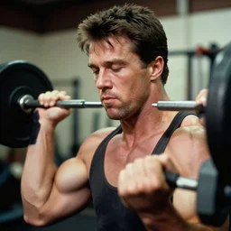 close up mid shot!! real photograph, very muscular matt damon pumping iron, documentary still photograph, vintage