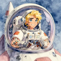 coherent, science fiction, awkward anxious brilliant square - jawed butch blonde tattooed woman astronaut, in rocket cockpit, studio ghibli, pixar and disney animation, sharp, disney concept art watercolor illustration by mandy jurgens and alphonse mucha and alena aenami, pastel color palette, dramatic lighting, highly detailed