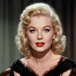 a color portrait photography of a 1950s hollywood actress, actress, blonde, vivacious, demur, cinematic, hq, detailed