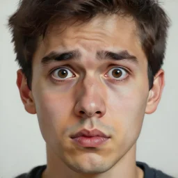 realistic painting of man that look you in confuse eye