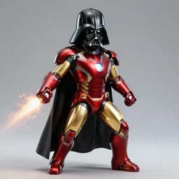 darth vader wearing an iron man suit and firing repulsor energy shots from his hands, low camera angle, dramatic lighting, yusuke murata anime, colored, highly detailed