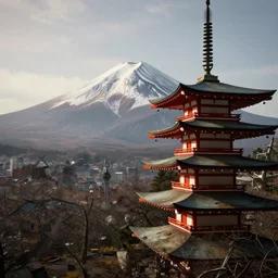 chureito pagoda at mount fuji in ruins post - nuclear war in fallout 4, in game screenshot