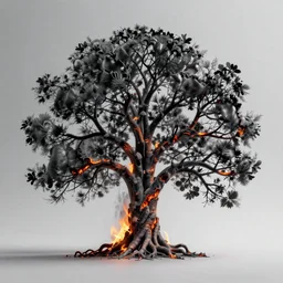 photograph of the tree of life is scorched from the fire of human innovation