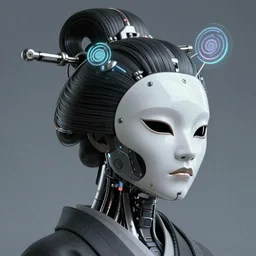 a portrait of a cybernetic geisha wearing a mechanical face mask by marco plouffe, surrealism, smooth, intricate, futuristic, ghost in the shell, unreal engine, wires connected to head, neon glowing spells, matte painting, artstation, concept art, high tech fantasy, sharp focus, illustration, art by Riot Studios and Blizzard Studios