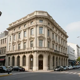 generic city from street level built in exclusively neo - classical style