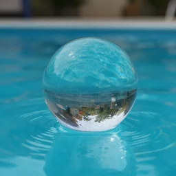 a glass sphere in a pool
