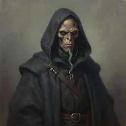 portrait of a kenku plague doctor in robes. oil on canvas by lead character artist