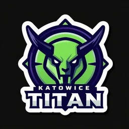 csgo team sticker, katowice 2 0 1 4 competition sticker, holo sticker, inspect in inventory image, highly detailed digital art, neon colors, highly saturated, made by valve corporation, detailed letters, team logo in center of image, simple design, team name displayed on sticker, fierce looking team logo, non - symmetrical team logo, background contrast, one main idea of logo, obscure shape, team name : titan,