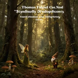 tall mysterious woods, a fairy and a gnome go by their own business, light shining through, mushrooms on the ground, warm lighting, concept art, award winning concept art, Thomas Cole, 4k, 8k,