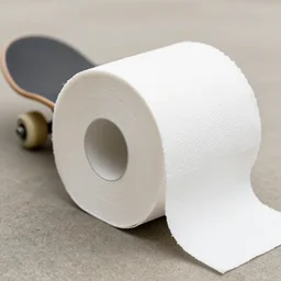 toilet paper on a skateboard, macro