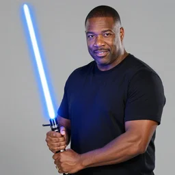 steve harvey holding lightsaber, realistic, photo, detailed, clean