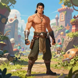 muscly asian man mid parted hair, dndbeyond, bright, colourful, realistic, dnd character portrait, full body, pathfinder, pinterest, art by ralph horsley, dnd, rpg, lotr game design fanart by concept art, behance hd, artstation, deviantart, hdr render in unreal engine 5
