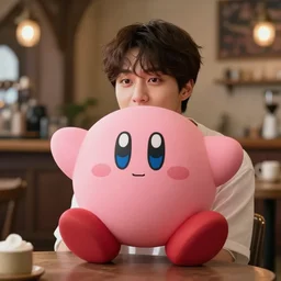 cinematic still of kirby in a medieval coffee shop jungkook