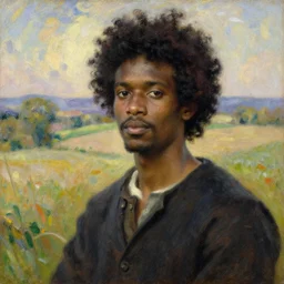 east african man with curly hair, fedosenko roman, j. w. godward, jose miguel roman frances, intricate details, countryside, dreamy, impressionist, figurative