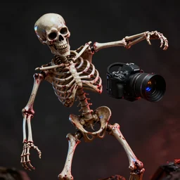 A skeleton flipping the camera off, dark, bloody, prismatic, amazing, ultra detailed