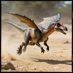 kodak portra 4 0 0, 5 0 mm leica summicron f 1. 2, action photography, award winning tele photo of a ultra detailed pterodactyl dinosaur running very fast on the sand, dirt and dust, fast shutter speed, motion blur, tiny gaussian blur, highly detailed, highly intricate, depth of field, national geographic