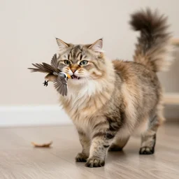 siberian cat hunting bird