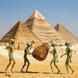 detailed photo of the aliens delivering the pyramids to ancient egypt