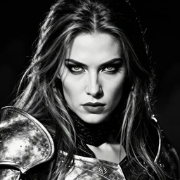 close up portrait of a female paladin by jim lee, mystic high contrast monochromatic noir, fantasy