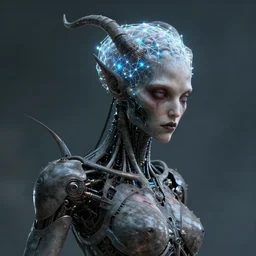 cybernetic demon with networked mind, intricate detail, lovecraft, royo, whealan, giger, hd, octane render, unreal engine,