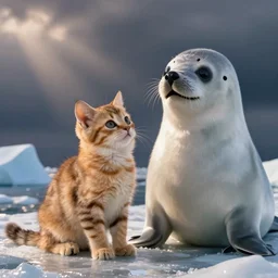 The worlds cutest!!! kitten and cutest!!! arctic seal