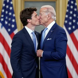 justin trudeau kissing joe biden, award winning photograph,