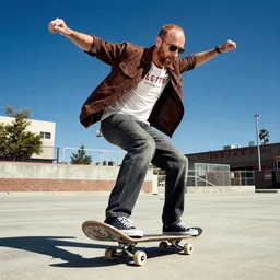 a photo of saul goodman on a skateboard