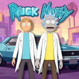 Rick and Morty in a GTA V cover art