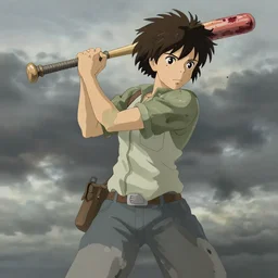 clementine from the walking dead cleaning her bloody baseball bat, dynamic pose, grey cloudy weather, in illustration concept art lotr anime key visual fine detail features gapmoe kuudere trending pixiv by victo ngai fanbox by greg rutkowski makoto shinkai takashi takeuchi studio ghibli
