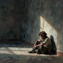 the sense of ennui evoked by an empty liminal space as depicted by a hobo in an expressive maximalist style