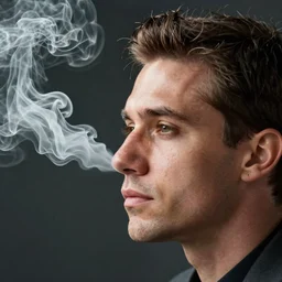 smoke coming out of victorlaszlo 8 8's nose, portait, artistic, realistic