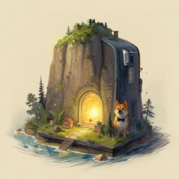 ascend island, in the style of rick sternbach and mark tedin, trending on artstation, soft lights product view crayon art, doge, dark academia, illustrator, impasto