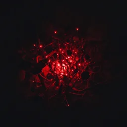 dim glowing red lights in darkness