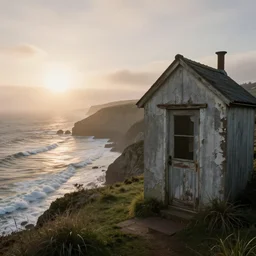i stood atop a cliff shore and looked out the front door of a sorely forgotten begotten house that tilted right toward the roaring shore below and the mist rises to meet the morning sun