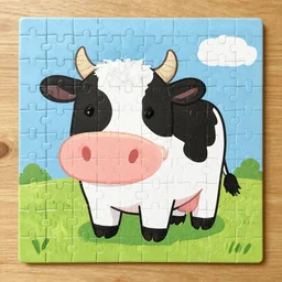 a jigsaw with a cute illustration of a cow by dan mumford
