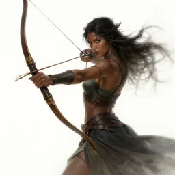 a beautiful fae woman, dark skin, wielding a longbow, higly detailed, fantasy art, art by qichao wang and greg rutkowski and artgerm, amazing detail, illustration, epic, artstation, concept art, sharp focus, cinematic
