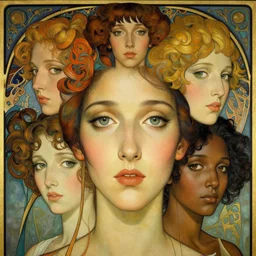 an art nouveau, ( streamline moderne ), multi - ethnic and multi - racial portrait in the style of anna dittmann and donato giancola and charles dulac. very large, clear, expressive, and intelligent eyes. symmetrical, centered, ultrasharp focus, dramatic lighting, photorealistic digital matte painting, intricate ultra detailed background.