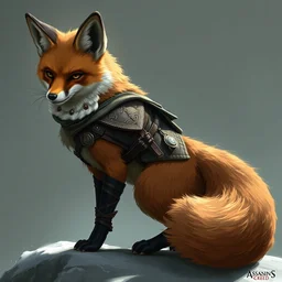 a medieval anthropomorphic fox with a fluffy tail in assassins creed