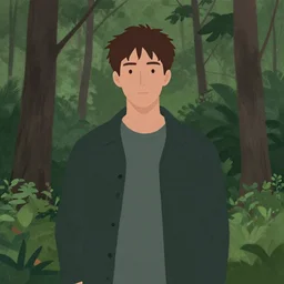 man in the woods, james jean style, waist up