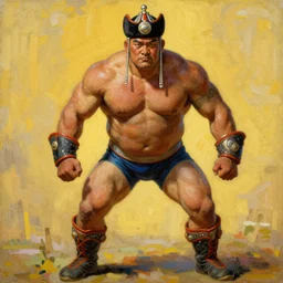 full character of a mongolian wrestler character design, painting by gaston bussiere, katsuya terada, nc wyeth, greg rutkowski, craig mullins, vermeer, frank frazetta, mucha, trending on artstation, jeffery catherine jones